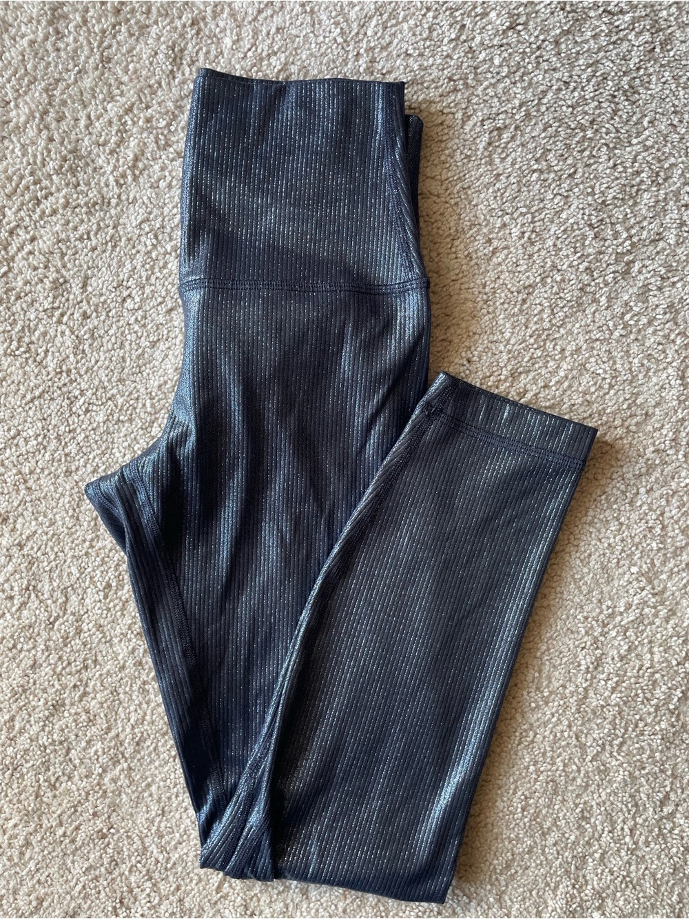 Lululemon Shimmery Ribbed Navy Leggings Women Size 4 Sparkles Yoga Running Gym